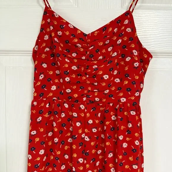 Madewell Women's Red Floral Smocked Wide Leg with Pockets Jumpsuit Size 00 - Picture 14 of 16